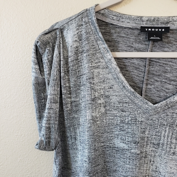 Troupe, Size L, Silver, Black and White, Draped Cap Sleeve Blouse - Picture 6 of 7